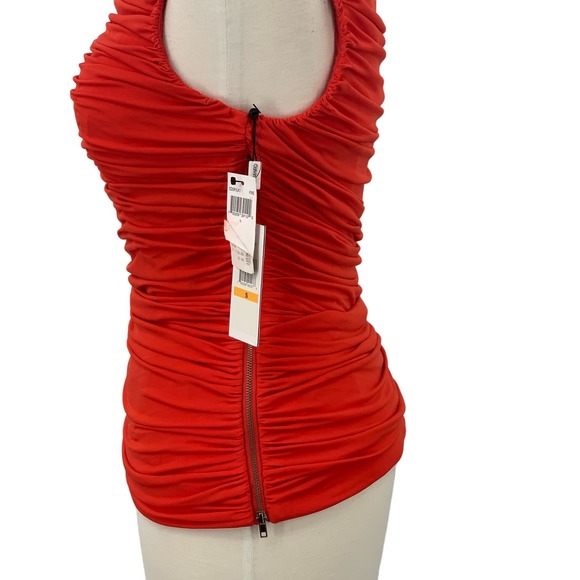 NWT Calvin Klein Ruched Zippered Sleeveless Knit Top Fire Orange/Red Small - Picture 9 of 10